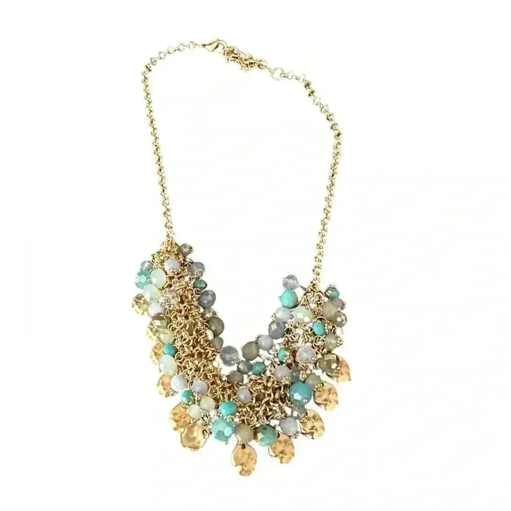 UNIQUE GOLD AND BLUE BEADED NECKLACE